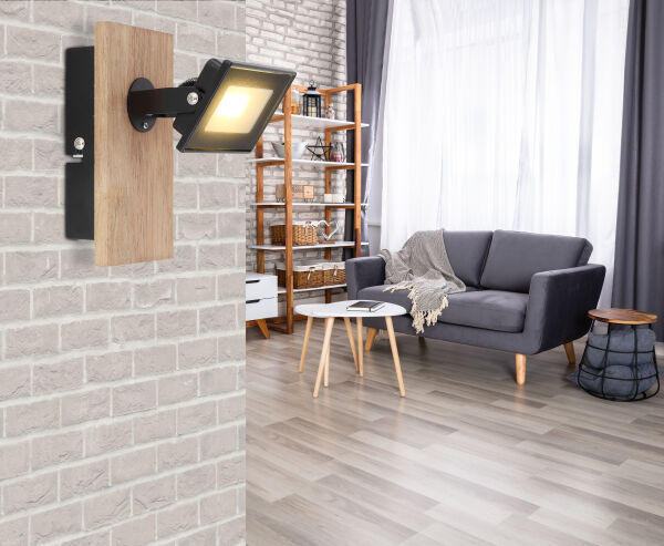 LED-STRAHLER JOYA - Dunkelbraun/Schwarz, Natur, Glas/Holz (8/11/15cm) - Globo