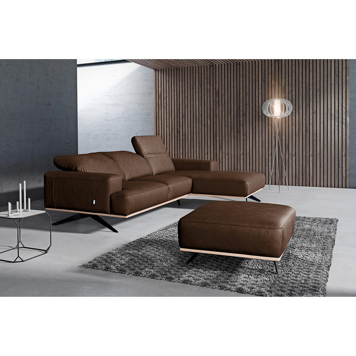 HOCKER in Leder Dunkelbraun  - Dunkelbraun/Schwarz, Design, Leder/Metall (95/46/80cm) - Livetastic