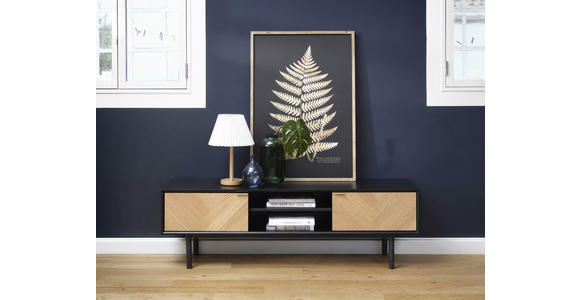 LOWBOARD Schwarz, Eichefarben  160/50/43 cm  - Eichefarben/Goldfarben, Design, Holzwerkstoff/Metall (160/50/43cm) - Novel