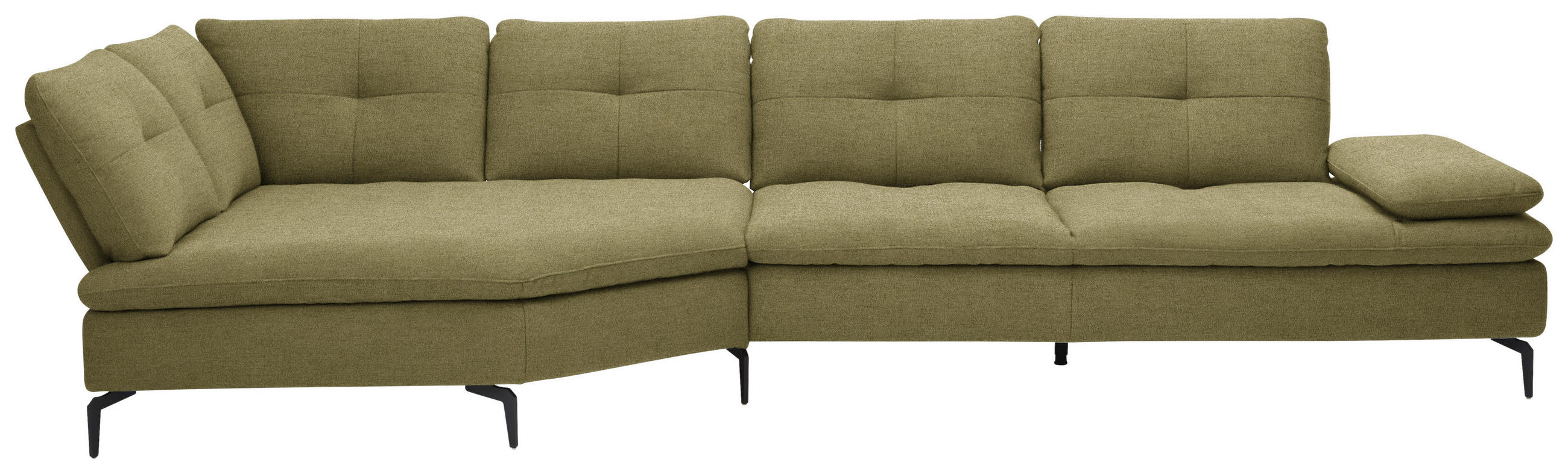 ECKSOFA in Flachgewebe Olivgrün  - Schwarz/Olivgrün, Design, Textil/Metall (157/344cm) - Chilliano