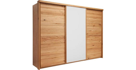 SCHWEBETÜRENSCHRANK  in Eichefarben, Weiß  - Eichefarben/Weiß, Natur, Glas/Holz (285/216/70cm) - Linea Natura