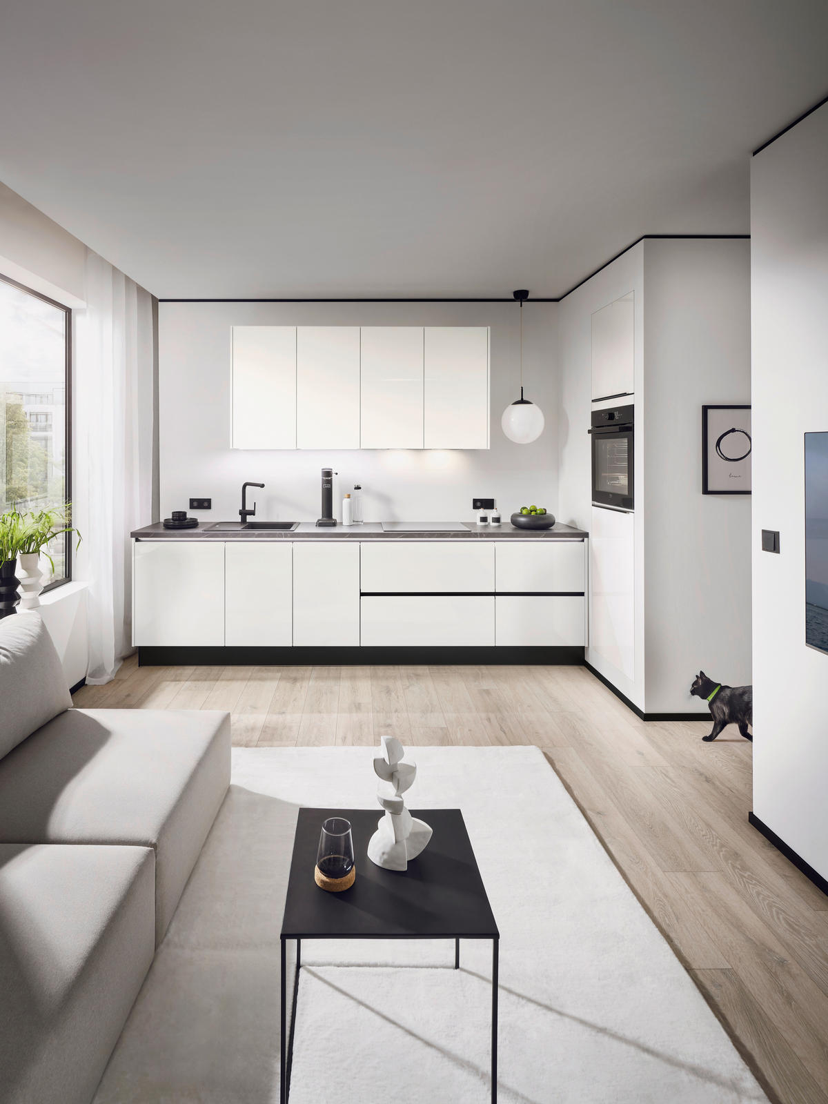 EINBAUKÜCHE   - Weiß Hochglanz/Weiß, Design, Holzwerkstoff - Xora