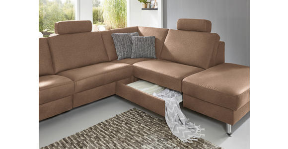 ECKSOFA in Mikrofaser Sandfarben 275/242 cm - Sandfarben/Alufarben, Design, Textil/Metall (275/242cm) - Dieter Knoll