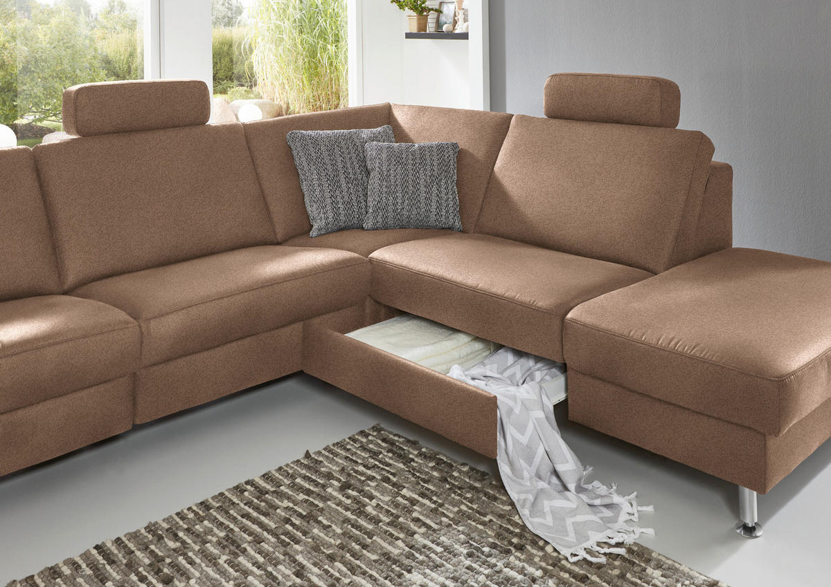 ECKSOFA in Mikrofaser Sandfarben  - Sandfarben/Alufarben, Design, Textil/Metall (275/242cm) - Dieter Knoll