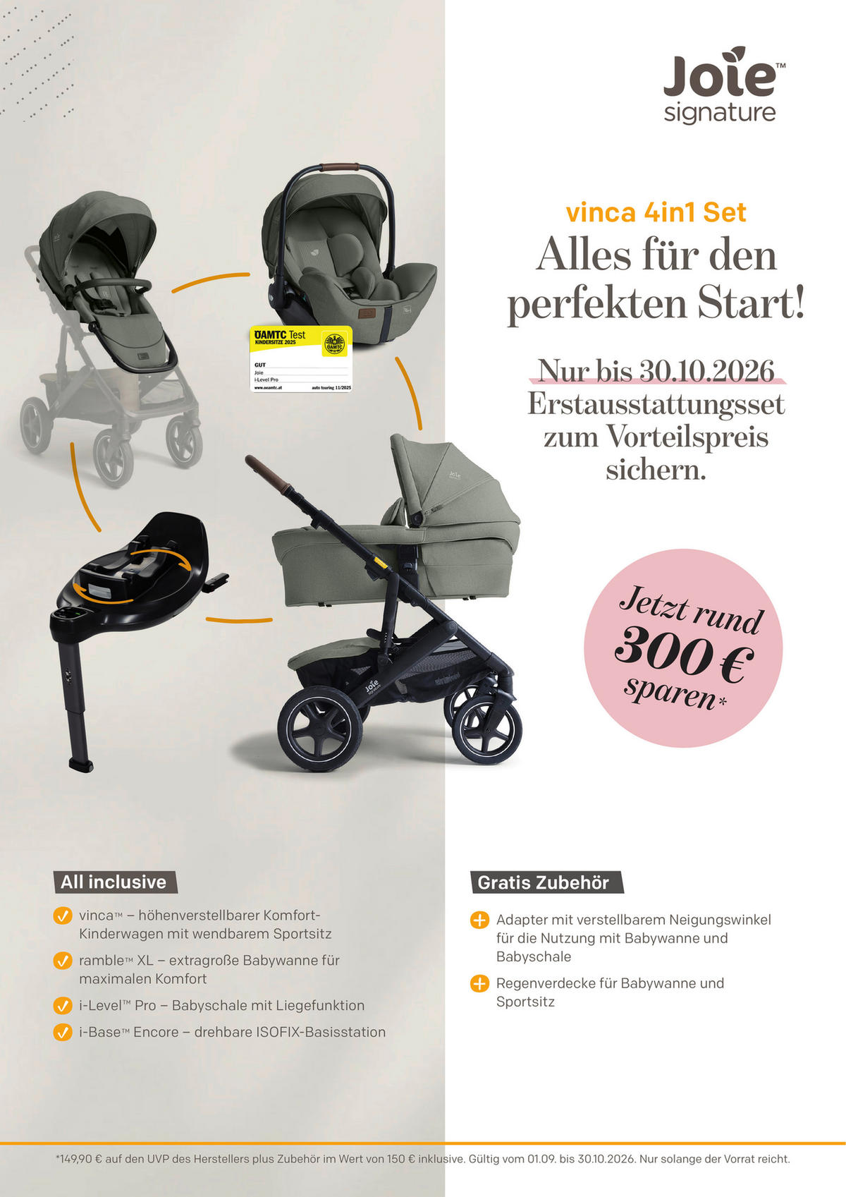 KINDERWAGENSET Vinca 4in1  - Schwarz/Olivgrün, Basics, Metall (65/109/97cm) - JOIE SIGNATURE
