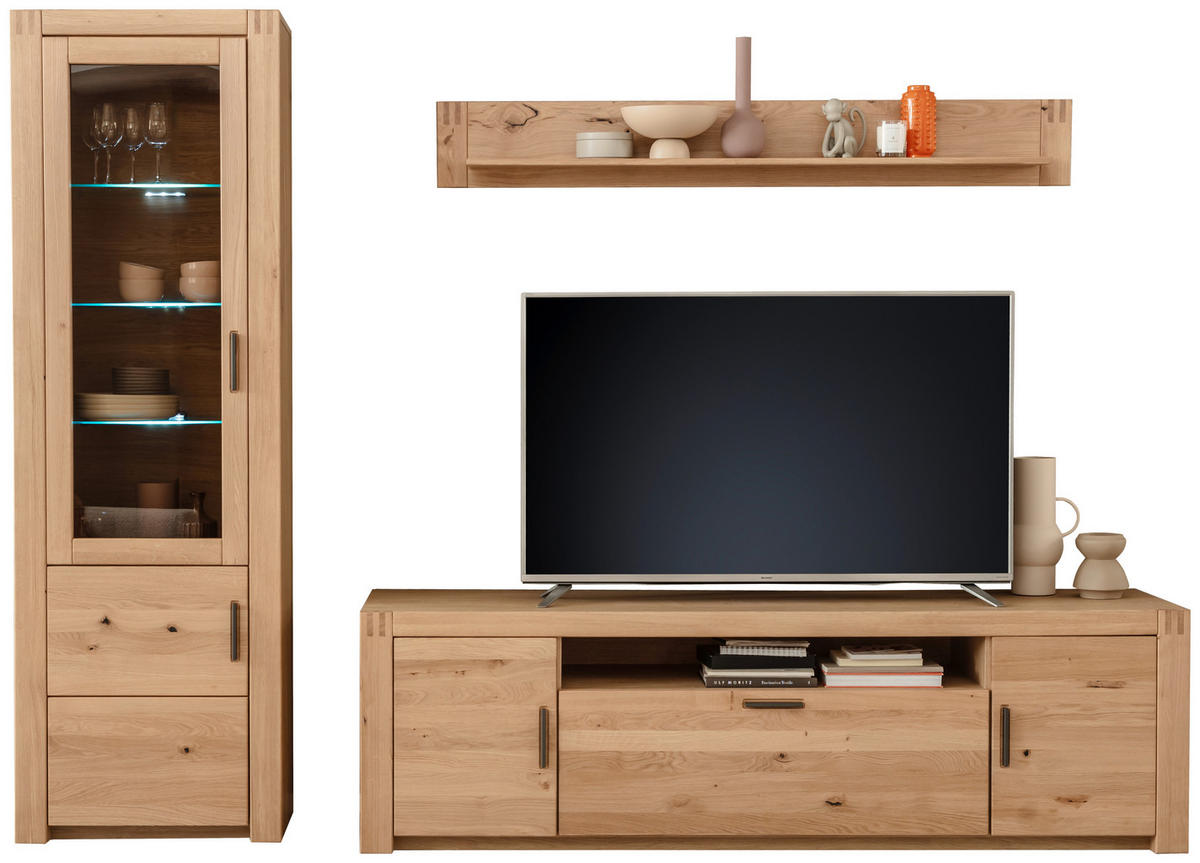 WOHNWAND 3-teilig  in Eichefarben 283/203/50 cm  - Eichefarben/Anthrazit, Design, Glas/Holz (283/203/50cm) - Livetastic