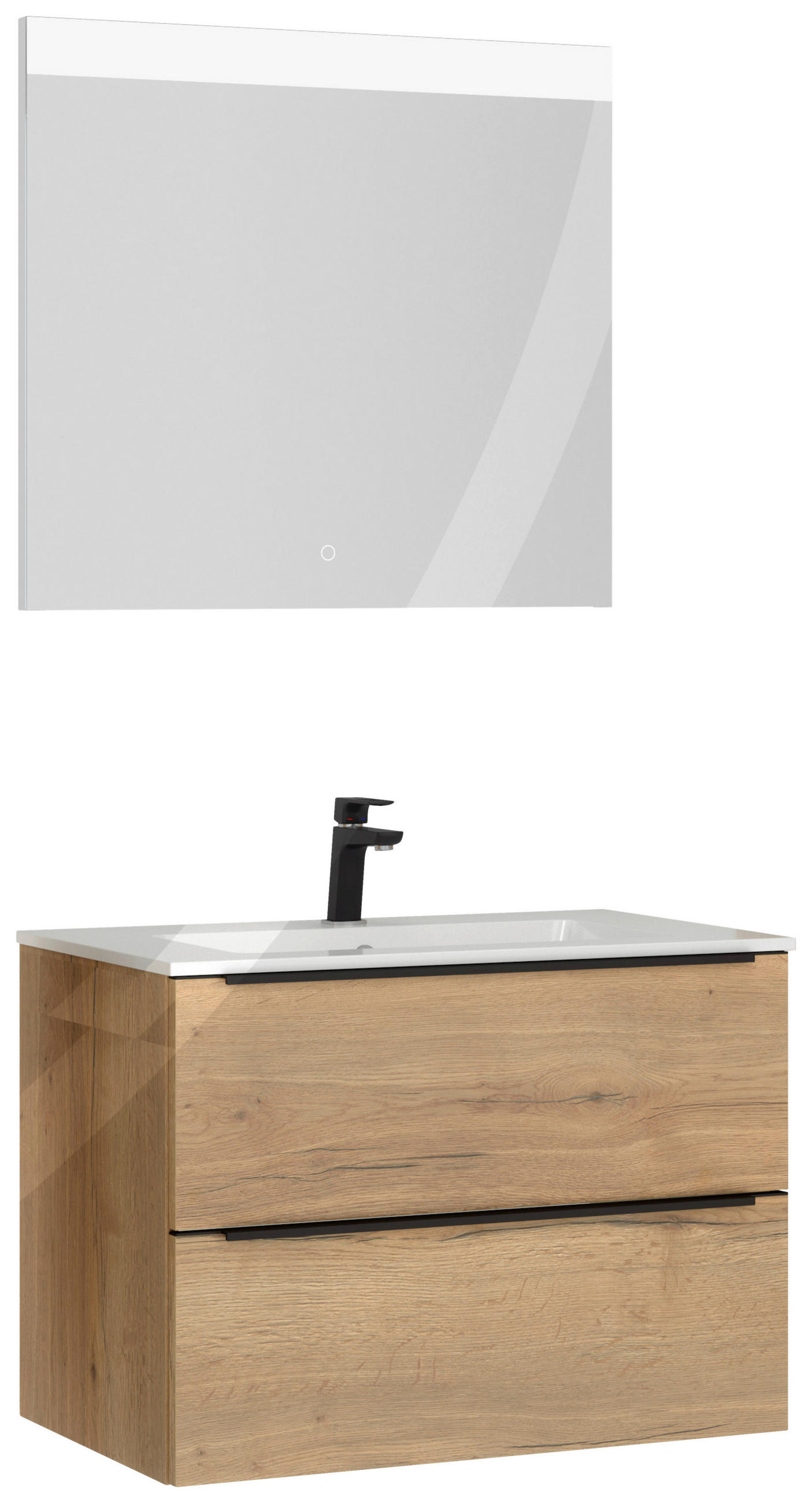 BADEZIMMER 3-teilig  in 81 cm  - Eichefarben/Schwarz, MODERN, Holzwerkstoff/Stein (81cm) - Nobilia