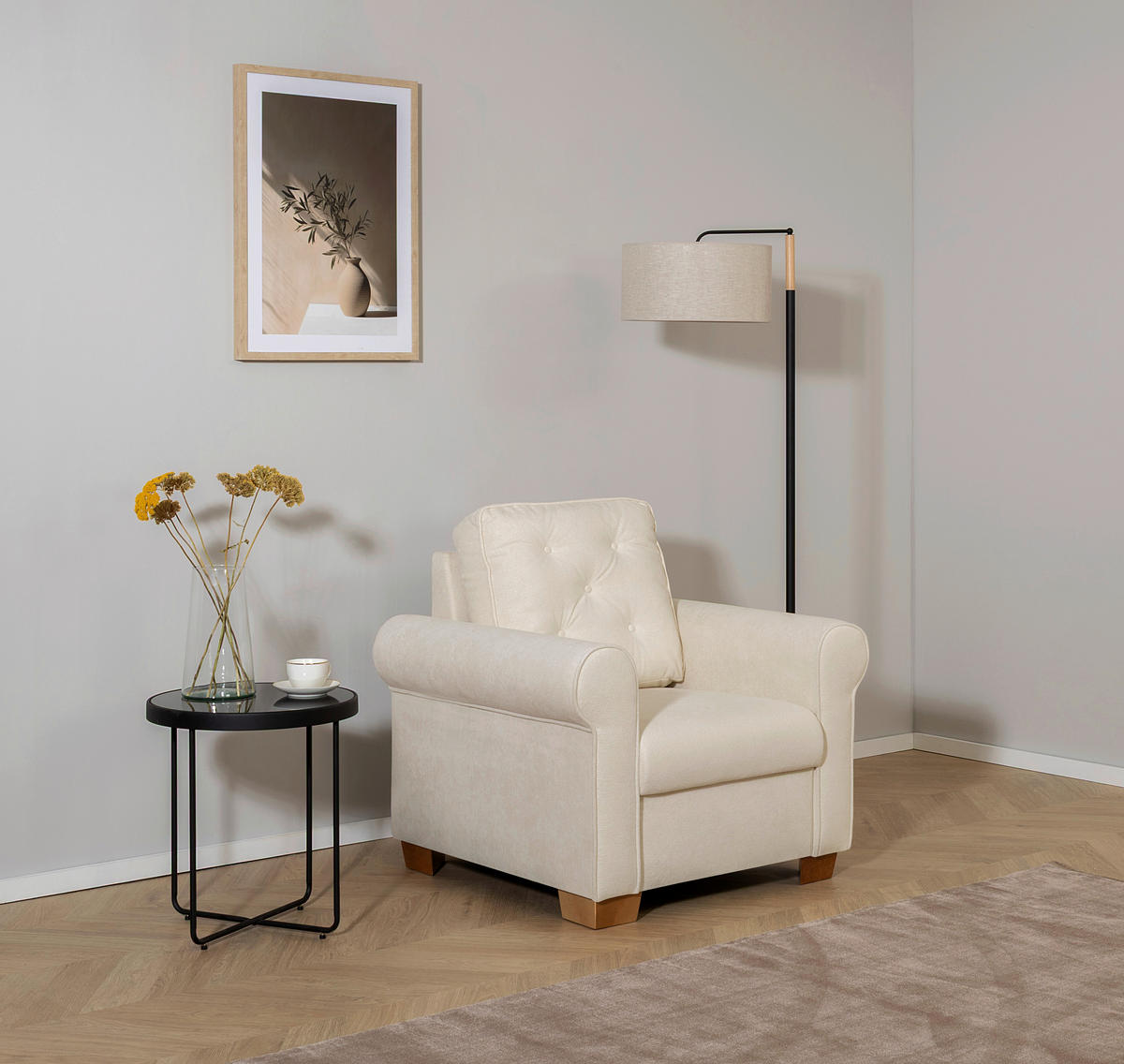 SESSEL in Creme  - Buchefarben/Creme, Design, Holz/Textil (93/89/82cm) - MID.YOU