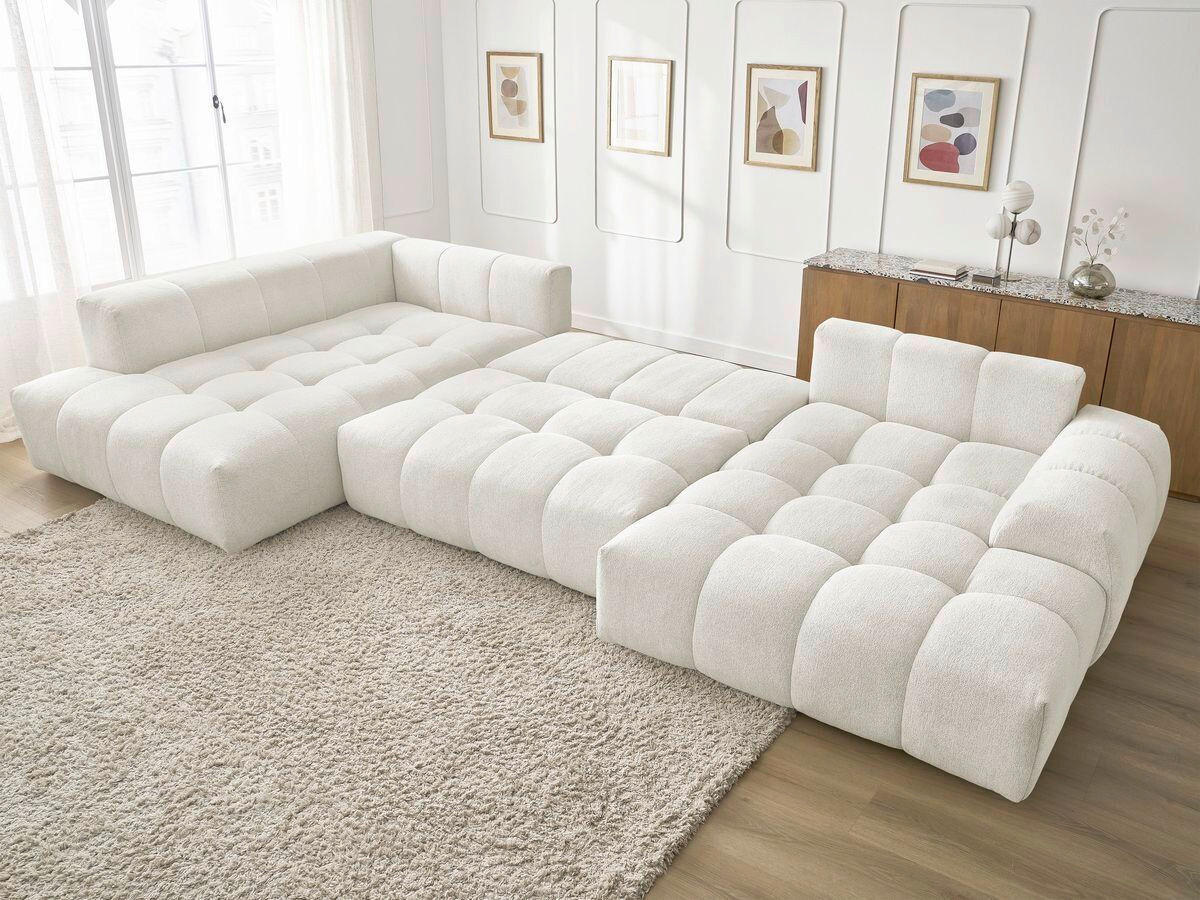 ECKSCHLAFSOFA EVEREST  mit Rücken echt, Armteil links, Armteil rechts Flachgewebe Weiß  - Schwarz/Weiß, MODERN, Kunststoff/Textil (212/423/198cm)