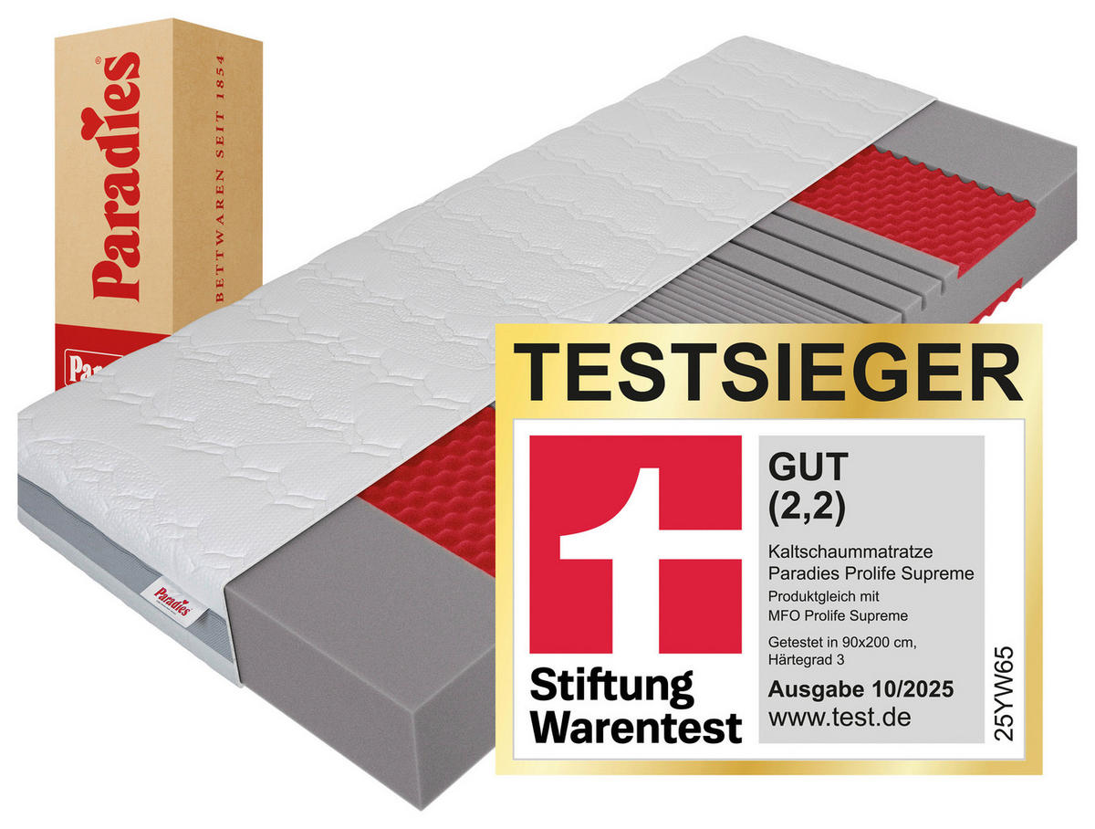 KALTSCHAUMMATRATZE 90/200 cm, Höhe ca.: 21 cm, H3 = fest, 7-Zonen - Weiß, KONVENTIONELL, Textil (90/200cm) - Paradies