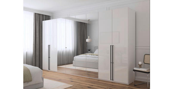 DREHTÜRENSCHRANK 400/223/61 cm,  in Weiß, Weiß Hochglanz, 8-türig  - Chromfarben/Weiß Hochglanz, Basics, Glas/Holzwerkstoff (400/223/61cm) - Novel