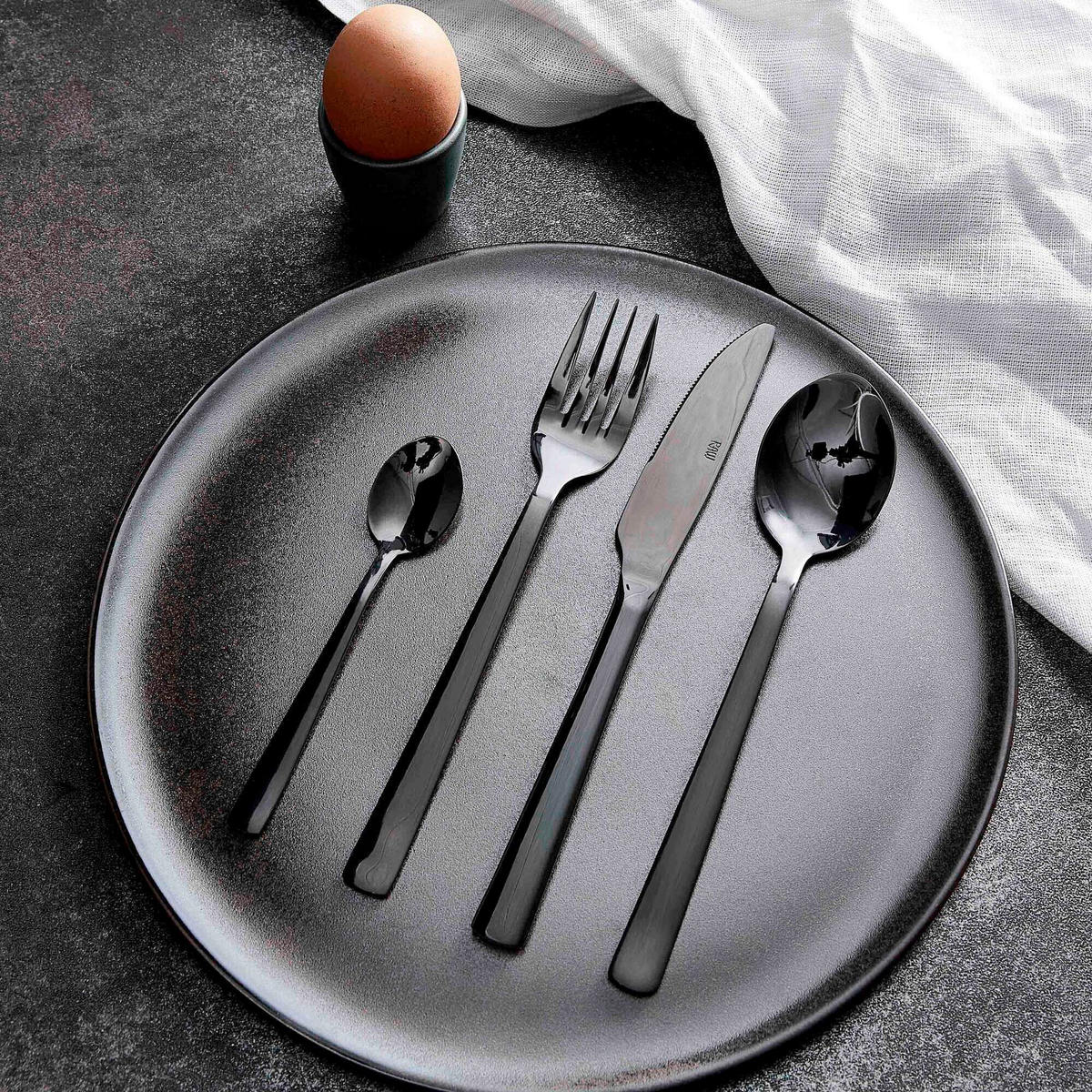 BESTECKSET RAW 16-teilig Edelstahl  - Schwarz, Basics, Metall (27,6/24,9/5,7cm) - Aida