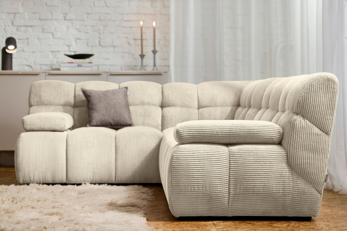 ECKSOFA Beige Cord Rücken echt  - Beige/Schwarz, KONVENTIONELL, Kunststoff/Textil (195/265cm) - Tom Tailor