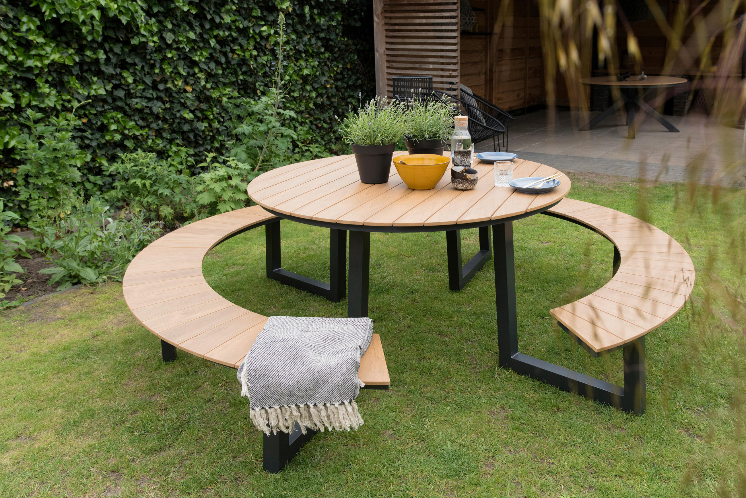 GARTENSET 3-teilig Aluminium  - Anthrazit/Teakfarben, KONVENTIONELL, Kunststoff/Metall (239/74cm)