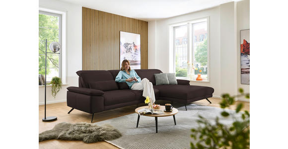 ECKSOFA in Echtleder Braun  - Schwarz/Braun, Design, Leder/Metall (332/193cm) - Dieter Knoll