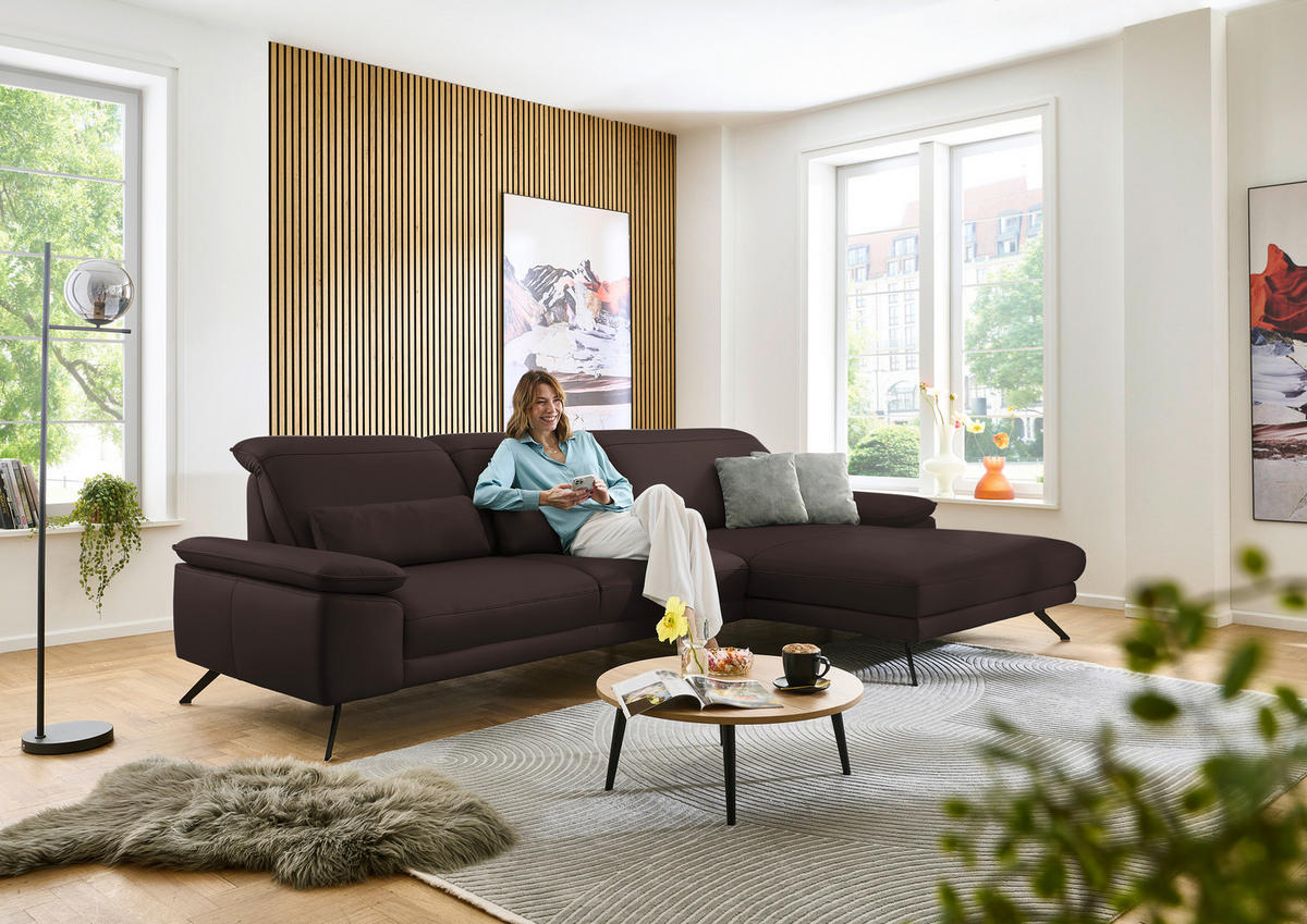 ECKSOFA Dieter Knoll in Echtleder Braun  332/193 cm  - Schwarz/Braun, Design, Leder/Metall (332/193cm) - Dieter Knoll