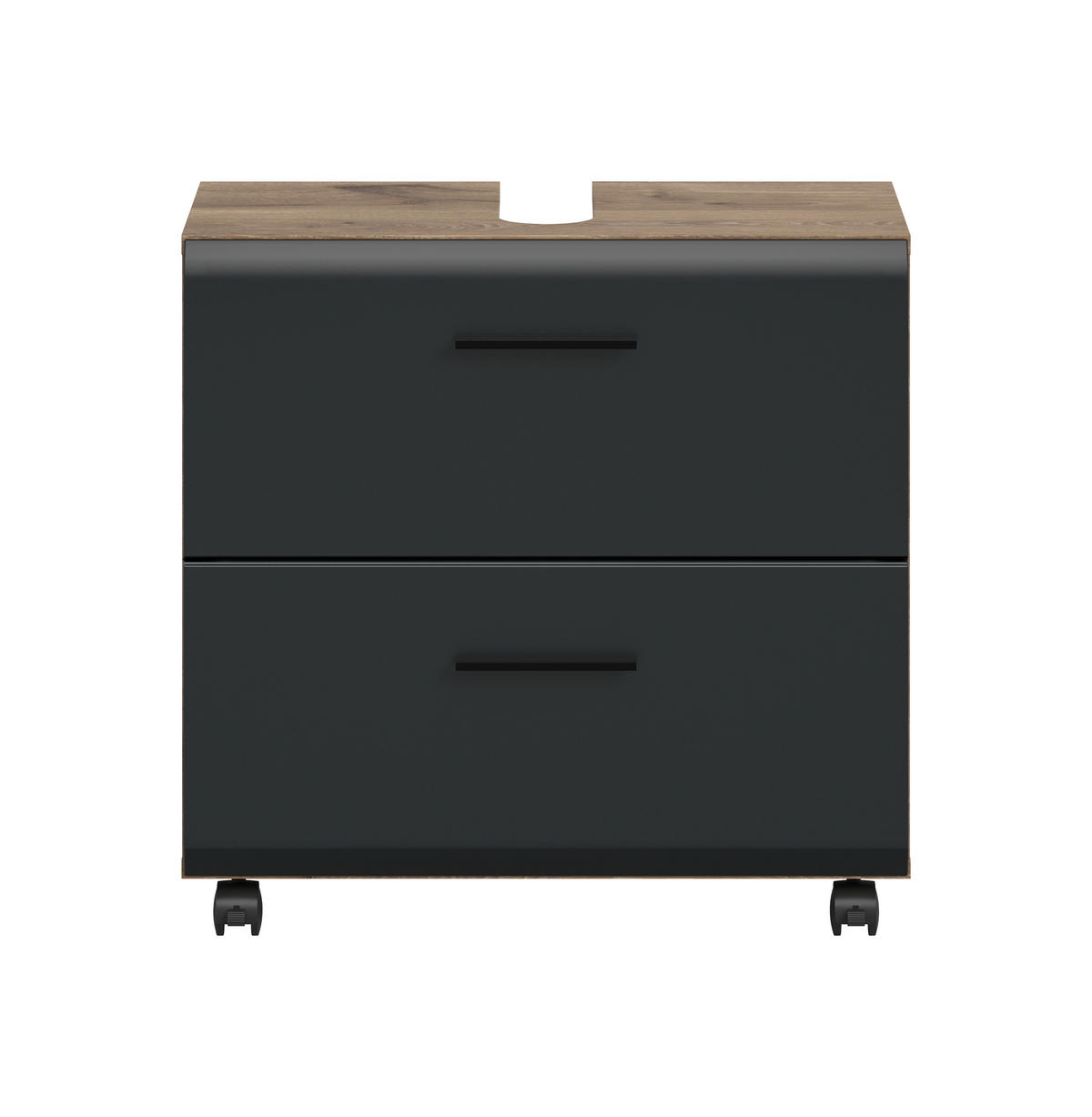 WASCHBECKENUNTERSCHRANK 60/58/30 cm  - Eiche dunkel/Schwarz, Trend, Holzwerkstoff/Kunststoff (60/58/30cm) - MID.YOU
