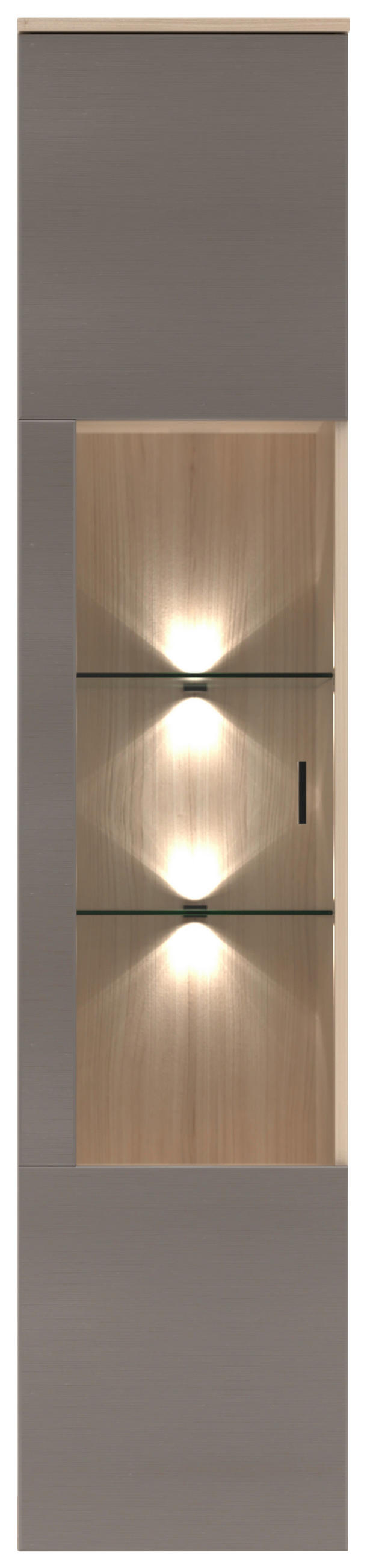 WOHNWAND 4-teilig  in Grau, Eichefarben  284/204/41 cm  - Eichefarben/Schwarz, KONVENTIONELL, Glas/Holzwerkstoff (284/204/41cm) - Carryhome
