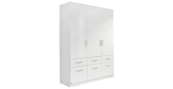 DREHTÜRENSCHRANK in Weiß, Weiß Hochglanz - Weiß Hochglanz/Alufarben, Design, Holzwerkstoff/Kunststoff (136/197/54cm) - Carryhome