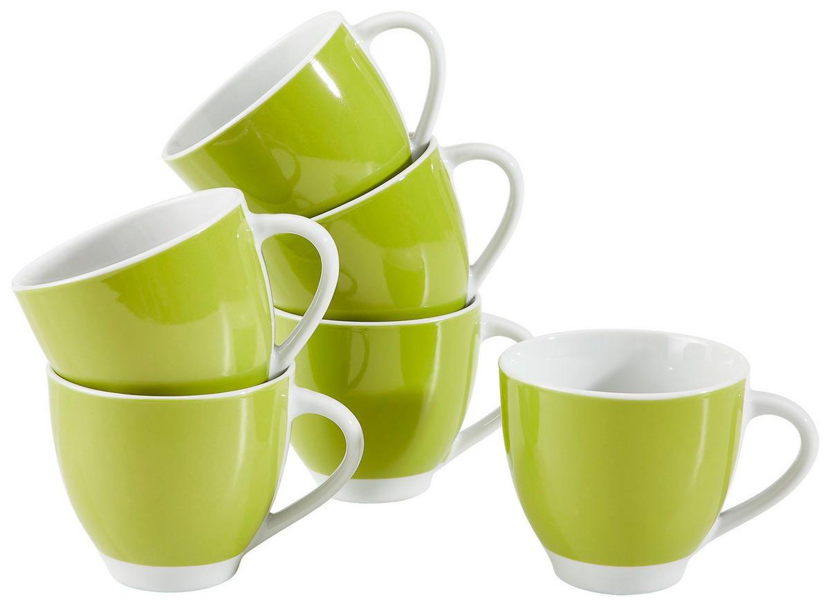 TASSENSET VARIO 6-teilig  - Weiß/Grün, Basics, Keramik (10,5/7,3/8cm) - Van Well