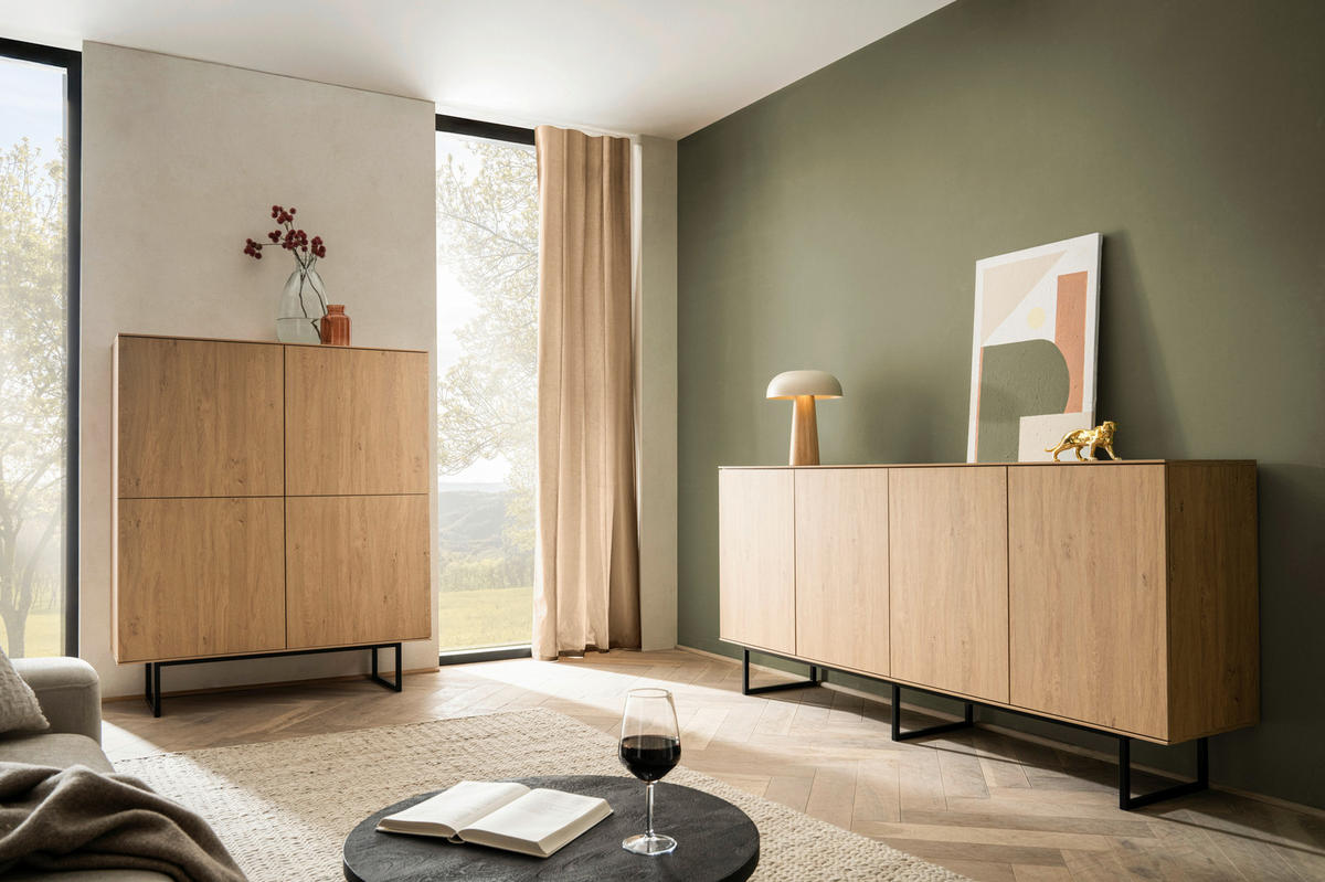 HIGHBOARD  in 115/137/40 cm  - Eichefarben/Schwarz, Design, Holzwerkstoff/Metall (115/137/40cm) - Modante
