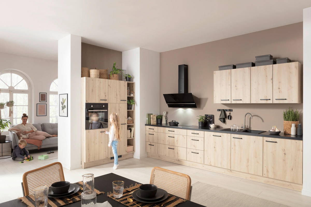 ECKKÜCHE 215/420 cm  in Schwarz, Eichefarben  - Eichefarben/Schwarz, Basics, Holzwerkstoff/Metall (215/420cm) - Venda