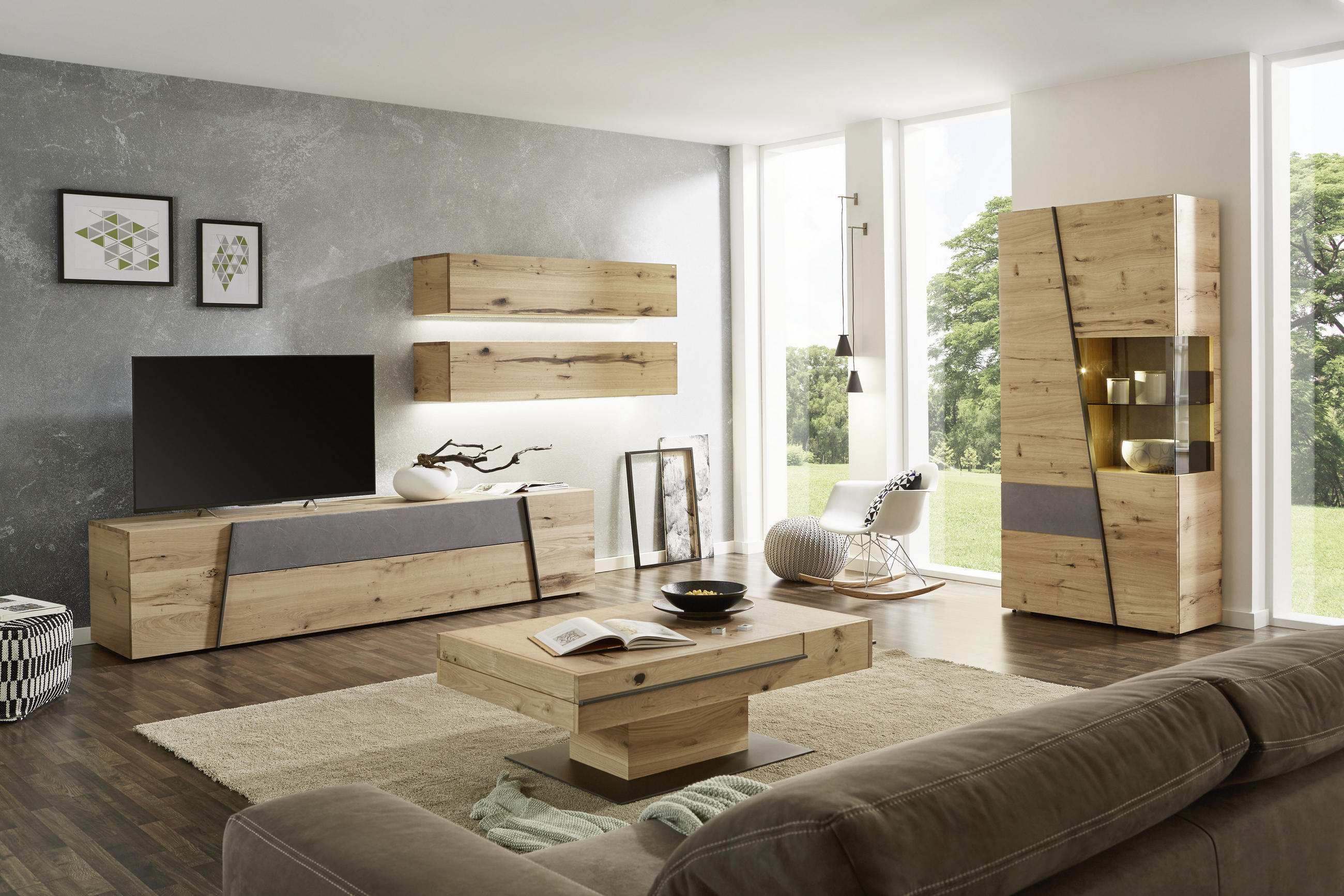 COUCHTISCH in Holz - Eichefarben/Schwarz, Design, Holz/Metall (74,8/43/119,8cm) - Voglauer