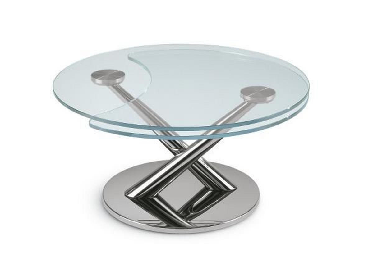 COUCHTISCHE Klarglas Klarglas 80(128)/80/40 cm rund Chromfarben  - Chromfarben, Design, Glas/Metall (80(128)/80/40cm) - Naos