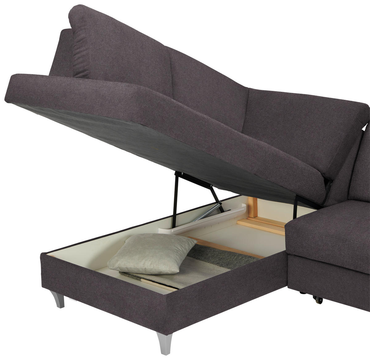 ECKSOFA in Flachgewebe Graubraun  186/255 cm  - Graubraun/Silberfarben, KONVENTIONELL, Holz/Textil (186/255cm) - Cantus