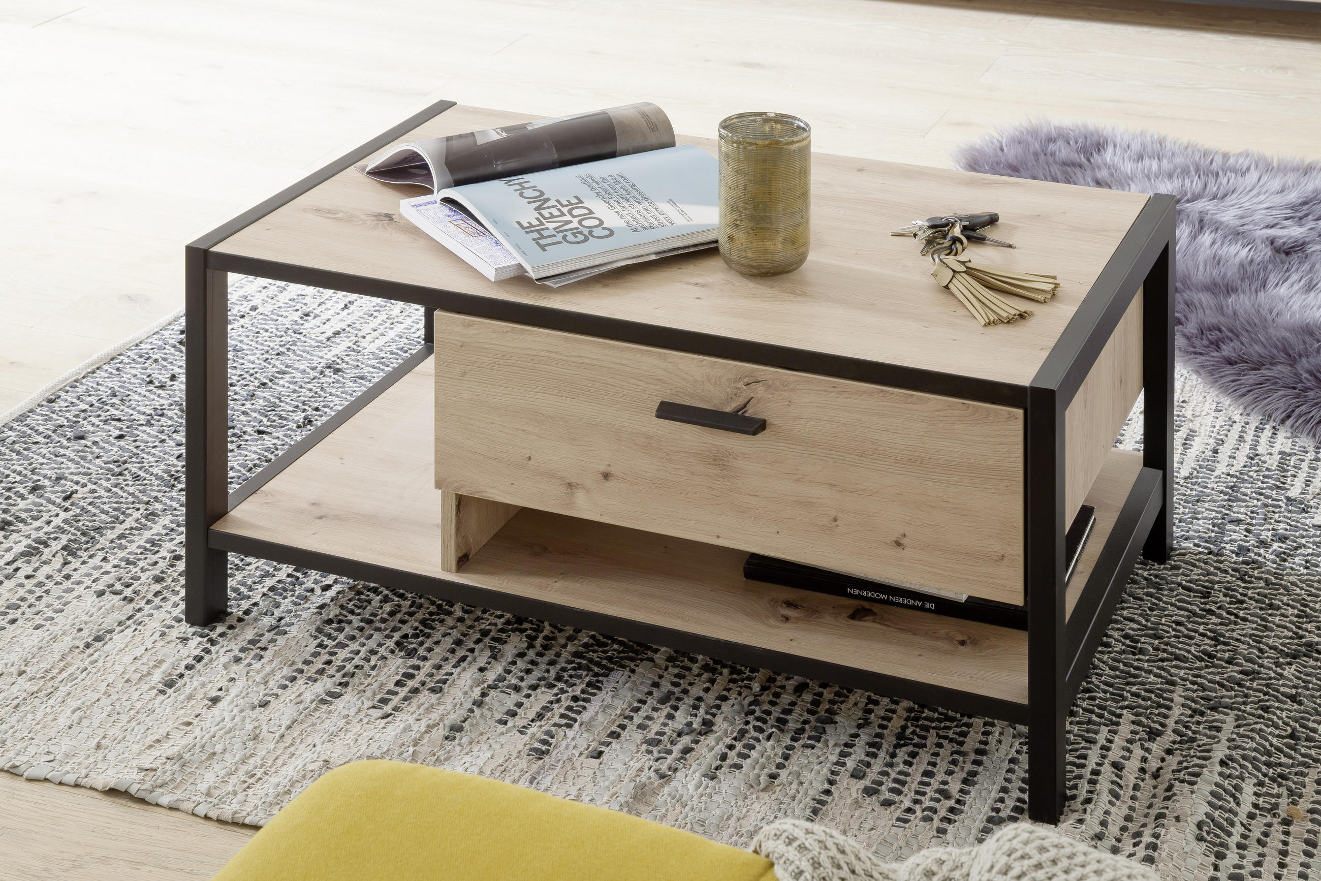 COUCHTISCH rechteckig Anthrazit, Eichefarben 92/55/44 cm - Eichefarben/Anthrazit, Design, Metall (92/55/44cm) - Carryhome