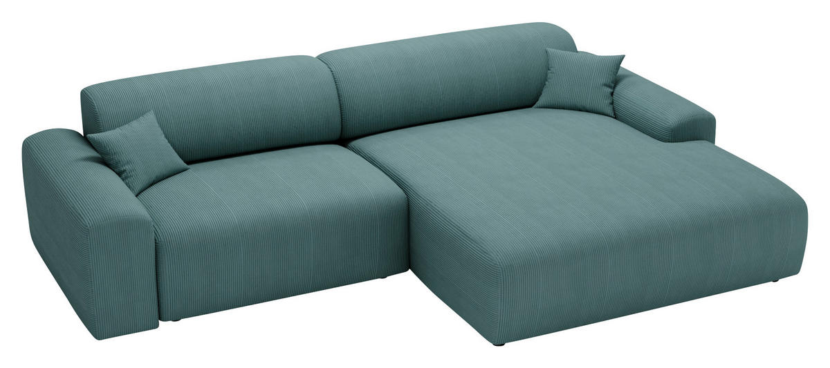 ECKSOFA in Velours, Feincord Salbeigrün  - Salbeigrün/Schwarz, Design, Kunststoff/Textil (292/178cm) - Livetastic