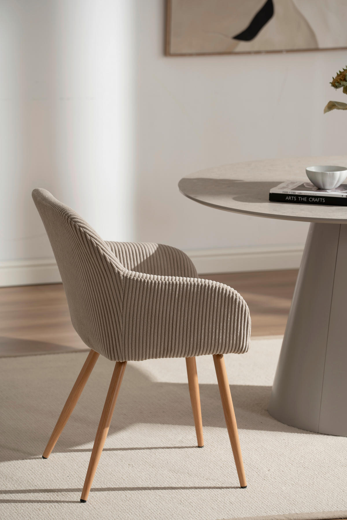 ARMLEHNSTUHL  in Eisen Cord  - Eichefarben/Hellgrau, Trend, Holz/Textil (55/84/60cm) - Livetastic