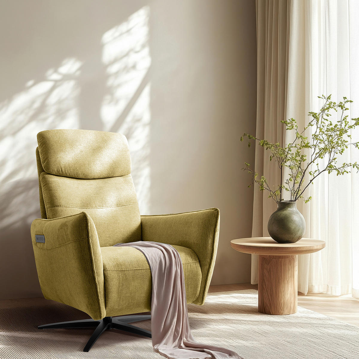 RELAXSESSEL in Textil Hellgrün  - Schwarz/Hellgrün, Design, Textil/Metall (77/107/88cm) - Livetastic
