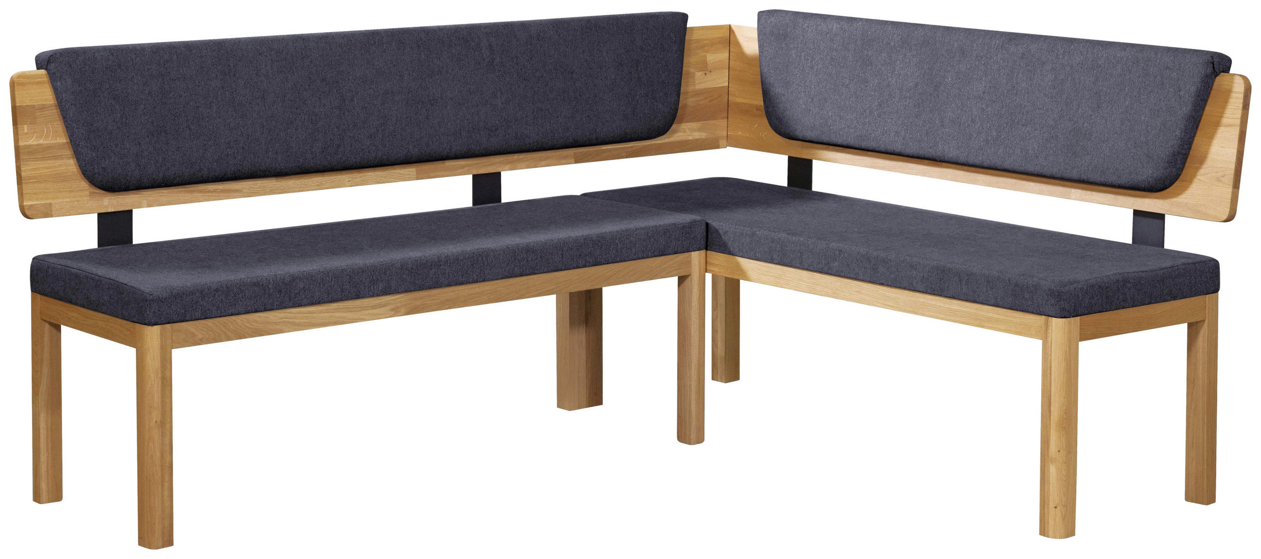 ECKBANK 195/155 cm Webstoff Blau, Eichefarben Eiche vollmassiv   - Blau/Eichefarben, KONVENTIONELL, Holz/Textil (195/155cm) - Linea Natura