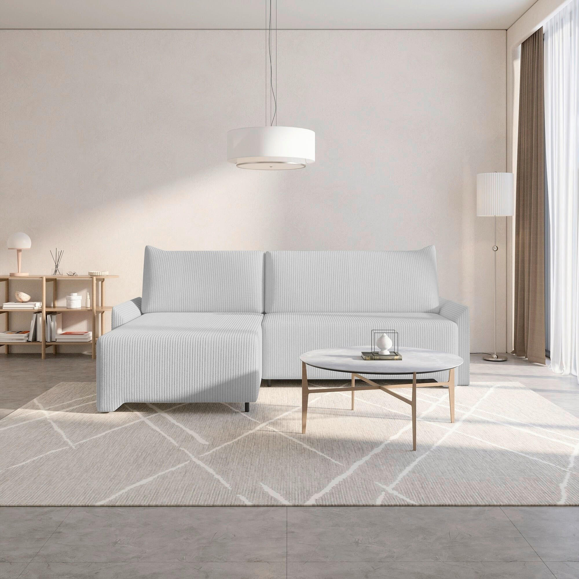 ECKSOFA LOCO in Cord Hellgrau  - Hellgrau/Schwarz, Design, Kunststoff/Textil (174/245cm) - MID.YOU