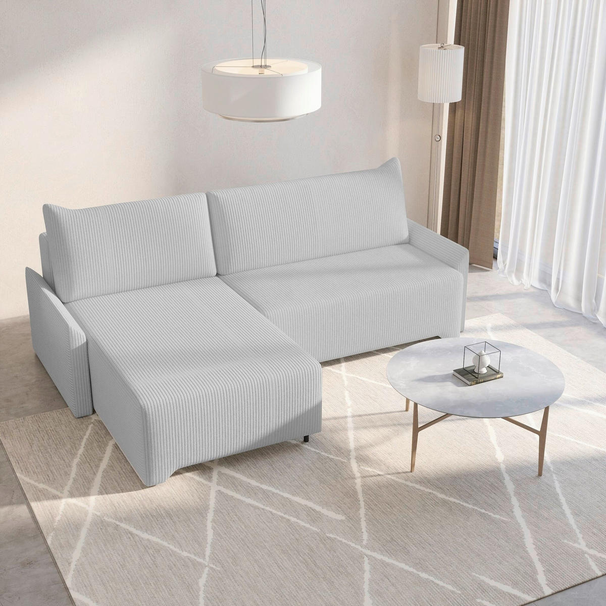 ECKSOFA LOCO in Cord Hellgrau  - Hellgrau/Schwarz, Design, Kunststoff/Textil (174/245cm) - MID.YOU