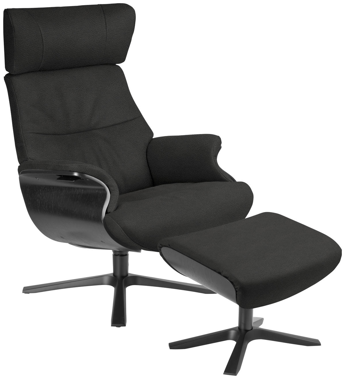RELAXSESSEL in Holz, Leder Schwarz, Dunkelgrau  - Dunkelgrau/Schwarz, Design, Leder/Holz (79/111/83cm) - Conform