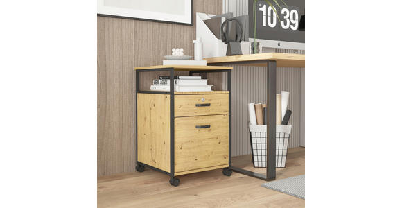 ROLLCONTAINER Schwarz, Eiche Artisan  - Schwarz/Eiche Artisan, Design, Holzwerkstoff/Kunststoff (43/66/45cm) - Carryhome