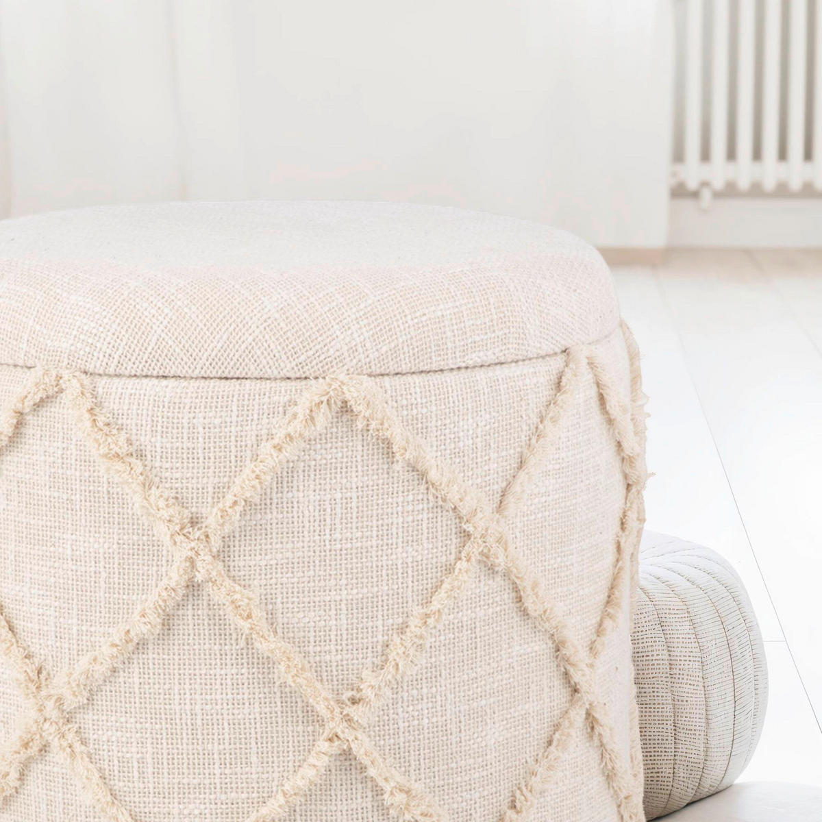 HOCKER in Textil Creme  - Creme, Basics, Textil (40/45/40cm) - Livetastic
