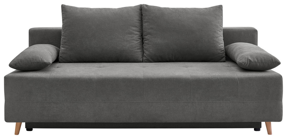 SCHLAFSOFA LUMOS Samt Grau  inkl. Rückenkissen, Armlehnenkissen, Schlaffunktion, Rücken echt, Stauraum  - Naturfarben/Grau, Design, Textil (206/96/96cm) - P & B