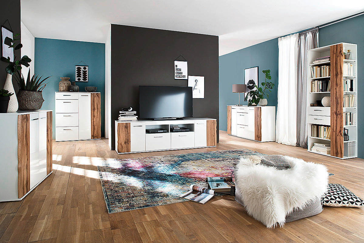 KOMMODE 103/86/44 cm  in Weiss, Eichefarben  - Weiss/Eichefarben, Design, Holzwerkstoff/Metall (103/86/44cm)