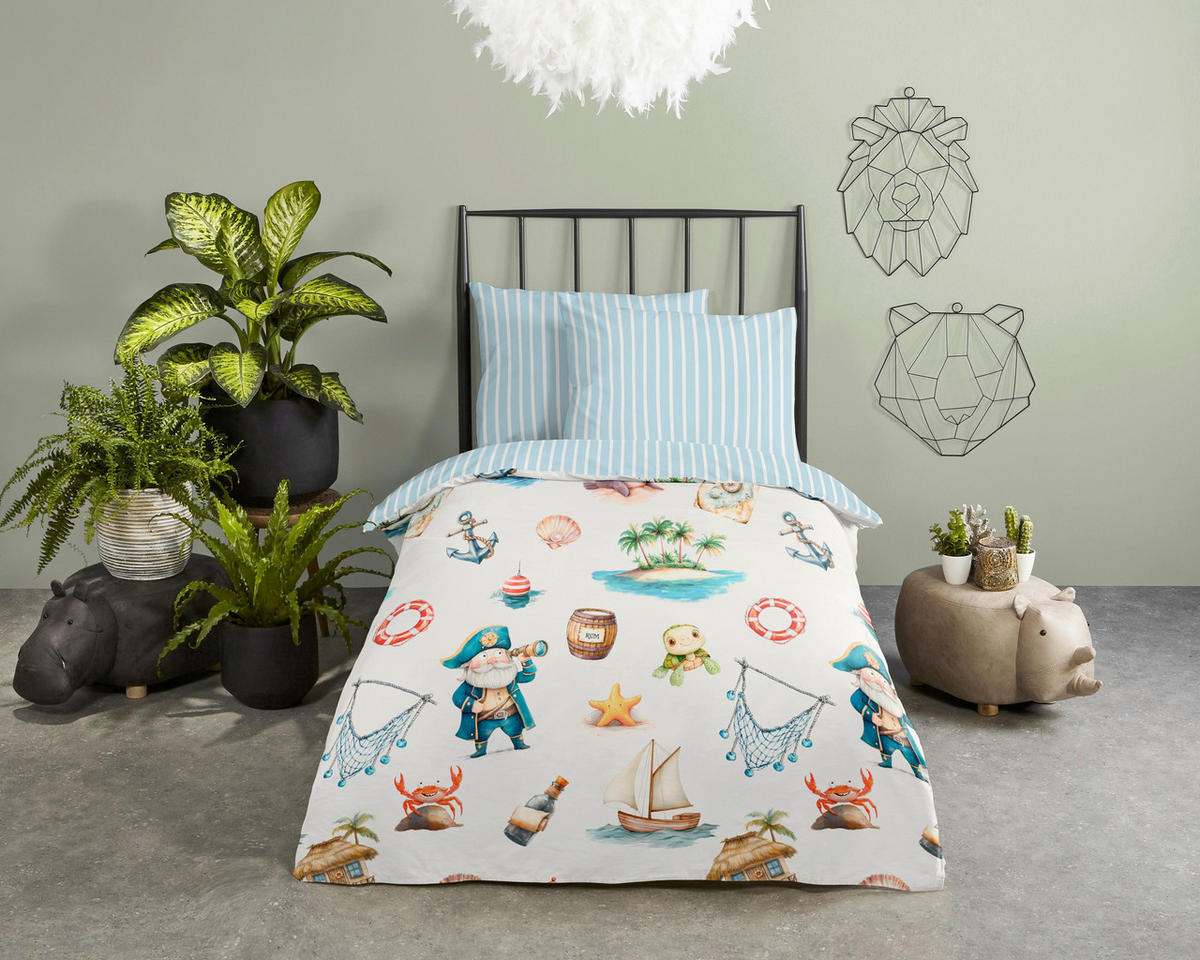 KINDERBETTWÄSCHE 140/200 cm  - Blau/Champagner, Basics, Textil (140/200cm)