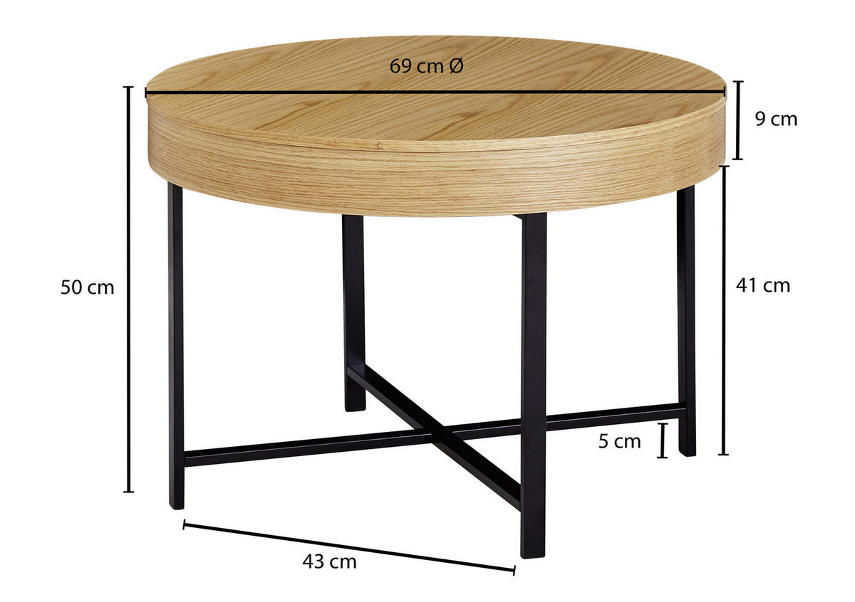 COUCHTISCH in Holz, Holzwerkstoff 69/69/49 cm  - Eichefarben/Schwarz, Design, Holz/Holzwerkstoff (69/69/49cm) - MID.YOU