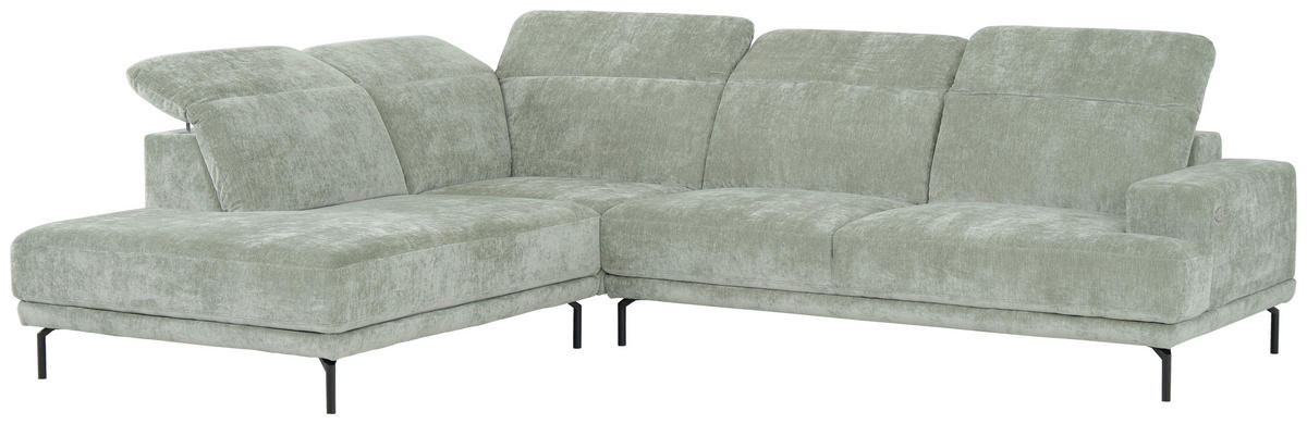 ECKSOFA Mintgrün Chenille Kopfteilverstellung, Sitztiefenverstellung  - Schwarz/Mintgrün, Design, Textil/Metall (243/307cm) - Xora