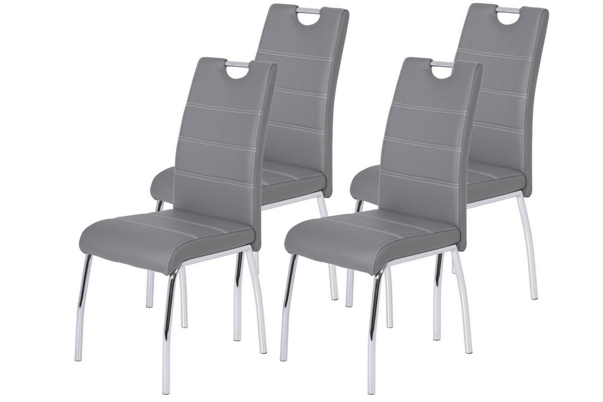 STUHL-SET 4 Stück  in Stahl Lederlook Metall, Textil  - Chromfarben/Weiß, MODERN, Textil/Metall (44/98/61cm) - MID.YOU