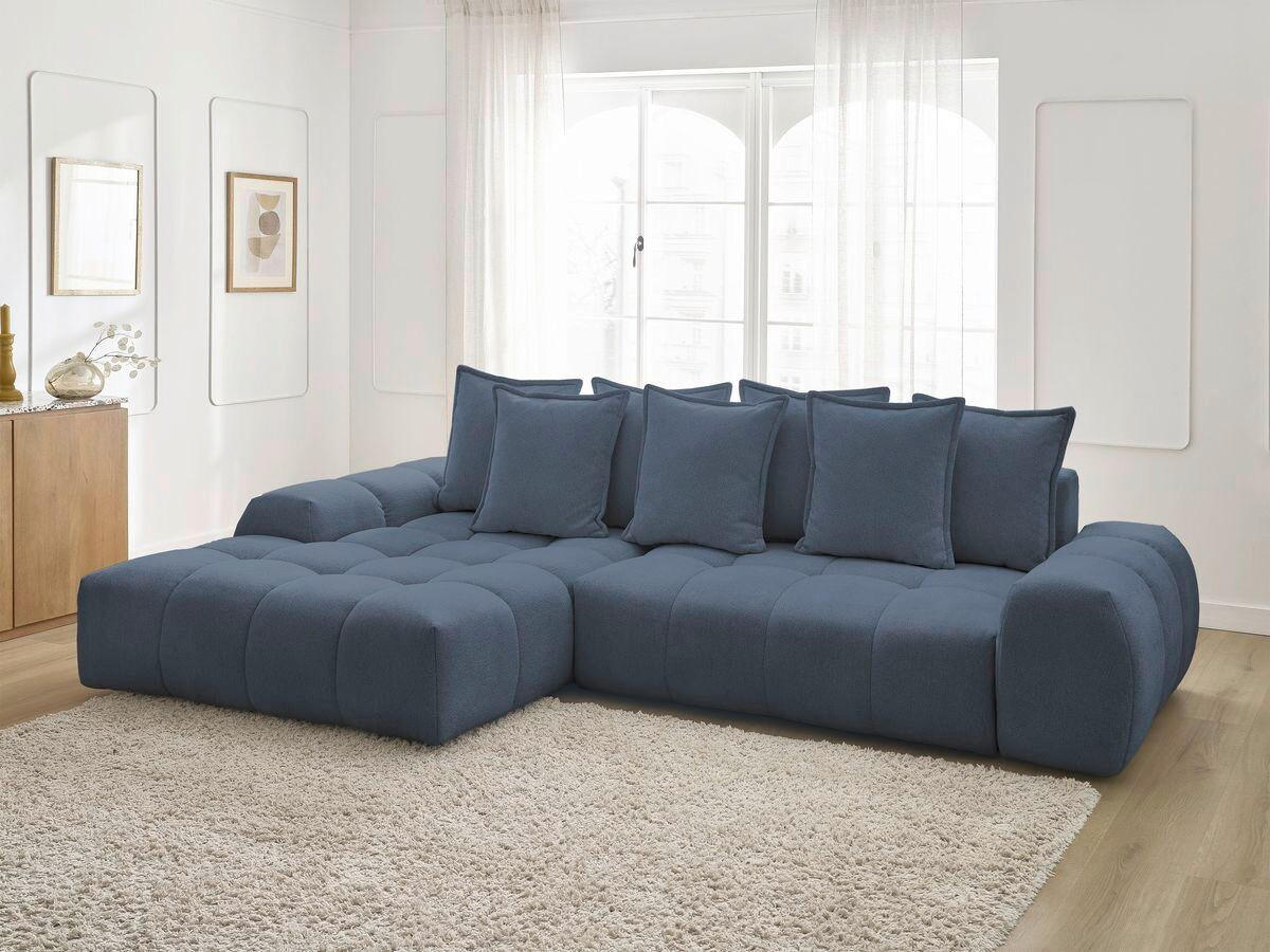 ECKSCHLAFSOFA EVEREST  mit Rücken echt, Armteil links, Armteil rechts Flachgewebe Dunkelblau  - Schwarz/Dunkelblau, MODERN, Kunststoff/Textil (180/318cm) - Livetastic