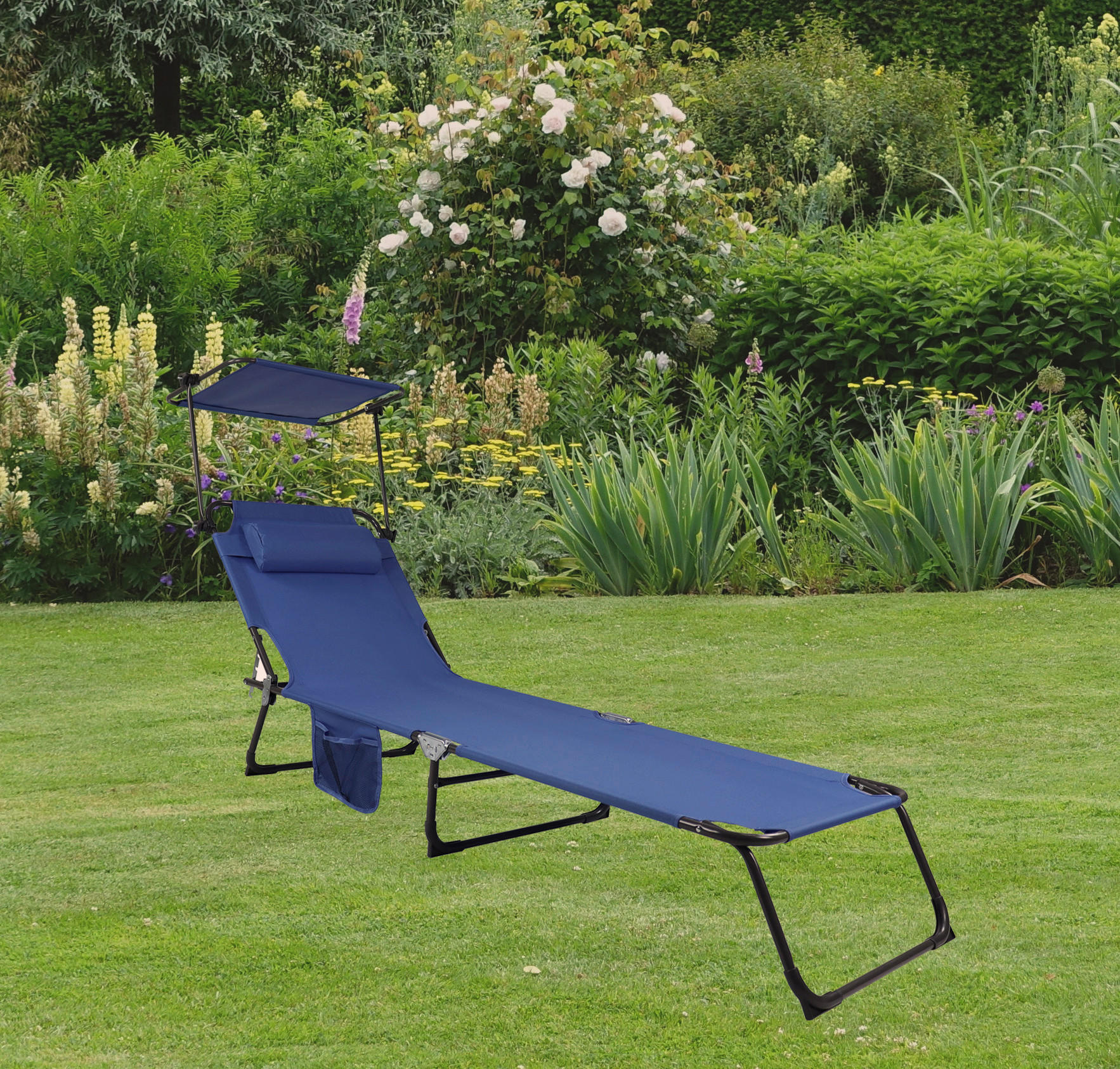 GARTENLIEGE 55/24/185 cm  - Blau, MODERN, Kunststoff/Textil (55/24/185cm) - Ambia Garden