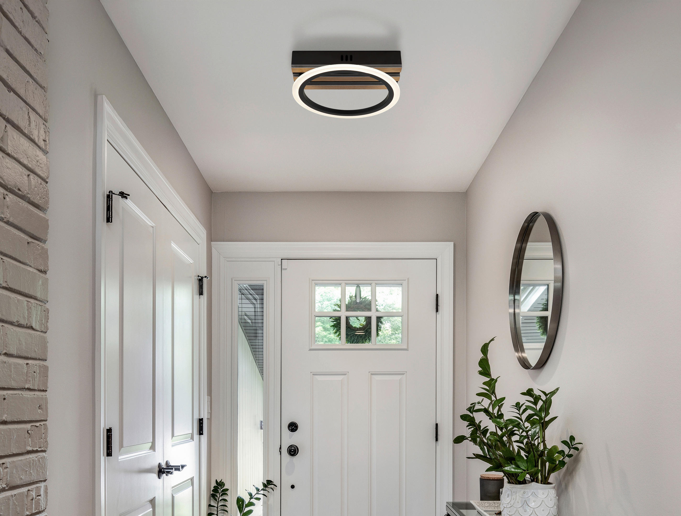 LED-DECKENLEUCHTE 25/25/8,5 cm   - Dunkelbraun/Schwarz, Natur, Holzwerkstoff/Kunststoff (25/25/8,5cm) - Globo