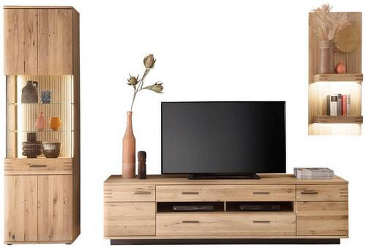 WOHNWAND  in Anthrazit, Eichefarben 300/208/50 cm  - Eichefarben/Anthrazit, Design, Glas/Holz (300/208/50cm) - Livetastic