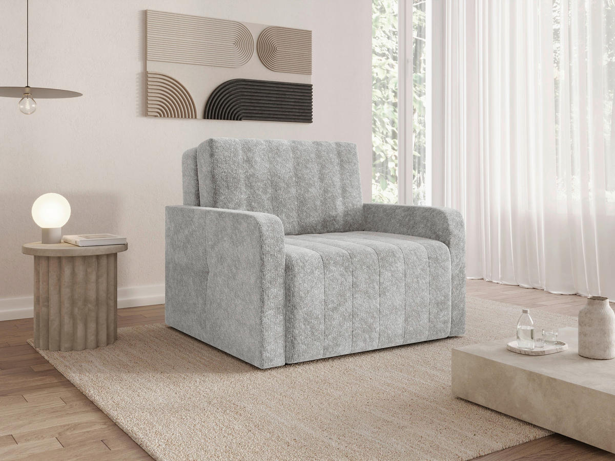 SCHLAFSESSEL Chenille Silberfarben Liegefunktion Rücken echt  inkl.  - Silberfarben/Schwarz, MODERN, Kunststoff/Textil (101/87/101cm) - Milino